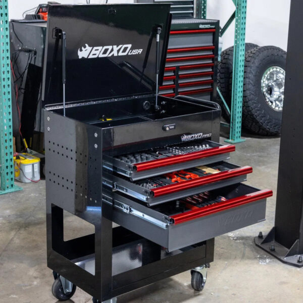 LuxeAurum 28" 3-Drawer Flip Top Service Cart Tool Box | Pro Series - Image 3