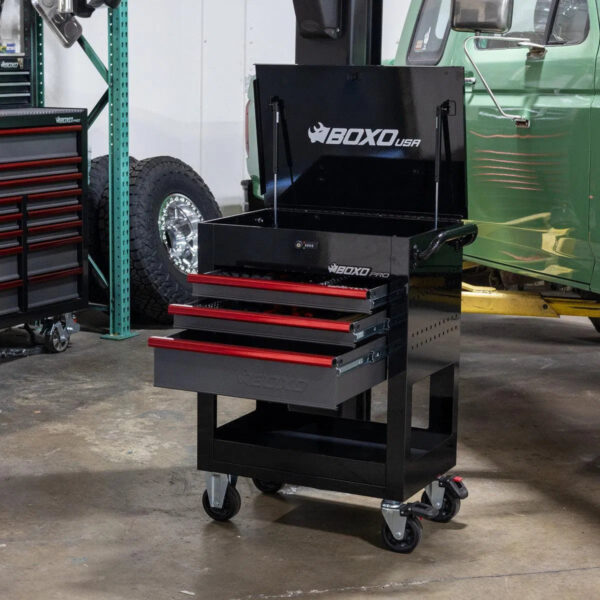 LuxeAurum 28" 3-Drawer Flip Top Service Cart Tool Box | Pro Series - Image 2