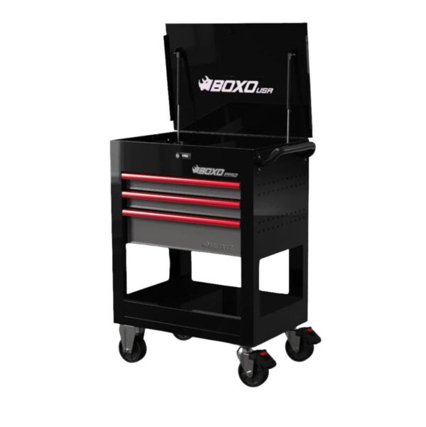 LuxeAurum 28" 3-Drawer Flip Top Service Cart Tool Box | Pro Series